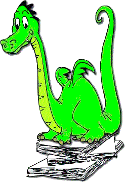 Gr&uuml;ner Drache "Papierfresserchen" auf B&uuml;cherstapel